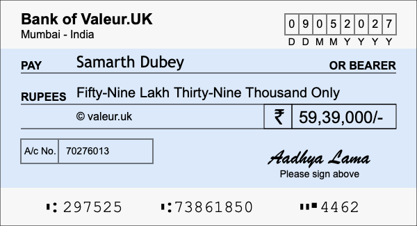 How to write a cheque for 59.39 lakh rupees