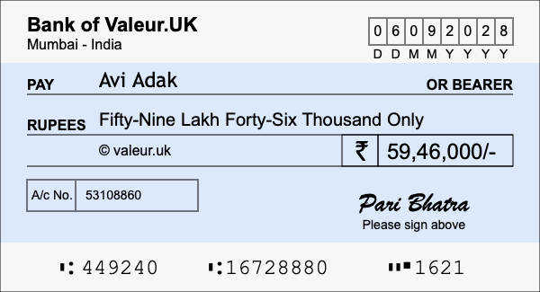 How to write a cheque for 59.46 lakh rupees How to write a cheque for 59.46 lakh rupees