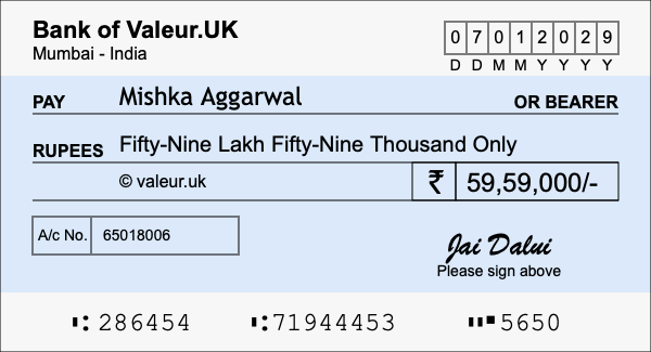 How to write a cheque for 59.59 lakh rupees