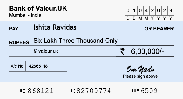 How to write a cheque for 6.03 lakh rupees How to write a cheque for 6.03 lakh rupees