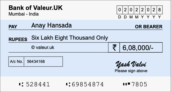 How to write a cheque for 6.08 lakh rupees How to write a cheque for 6.08 lakh rupees
