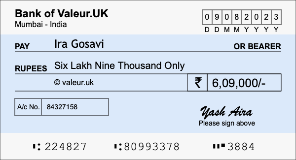 How to write a cheque for 6.09 lakh rupees How to write a cheque for 6.09 lakh rupees