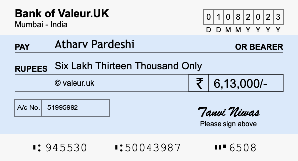 How to write a cheque for 6.13 lakh rupees How to write a cheque for 6.13 lakh rupees