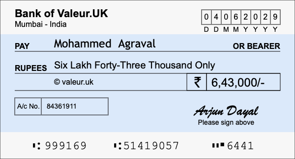 How to write a cheque for 6.43 lakh rupees How to write a cheque for 6.43 lakh rupees