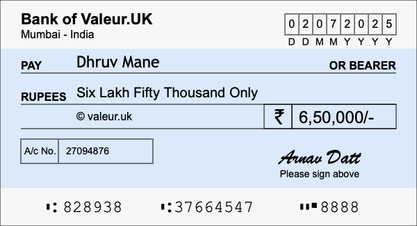 How to write a cheque for 6.5 lakh rupees How to write a cheque for 6.5 lakh rupees