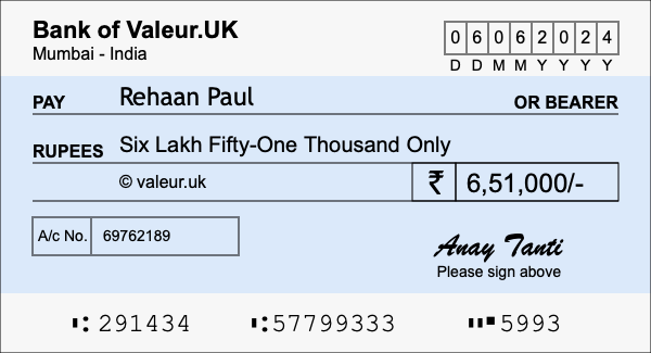 How to write a cheque for 6.51 lakh rupees How to write a cheque for 6.51 lakh rupees