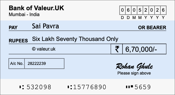 How to write a cheque for 6.7 lakh rupees How to write a cheque for 6.7 lakh rupees