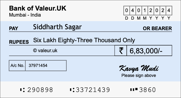 How to write a cheque for 6.83 lakh rupees