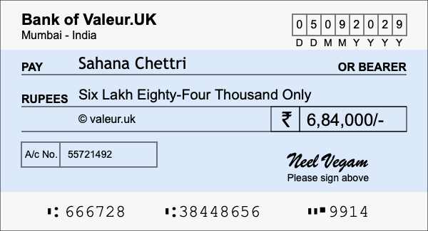 How to write a cheque for 6.84 lakh rupees How to write a cheque for 6.84 lakh rupees