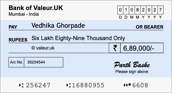 How to write a cheque for 6.89 lakh rupees How to write a cheque for 6.89 lakh rupees