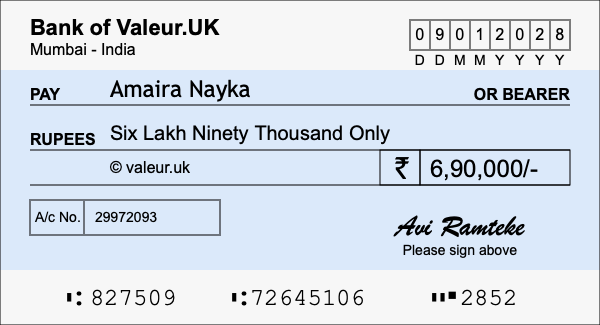 How to write a cheque for 6.9 lakh rupees How to write a cheque for 6.9 lakh rupees