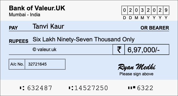 How to write a cheque for 6.97 lakh rupees How to write a cheque for 6.97 lakh rupees