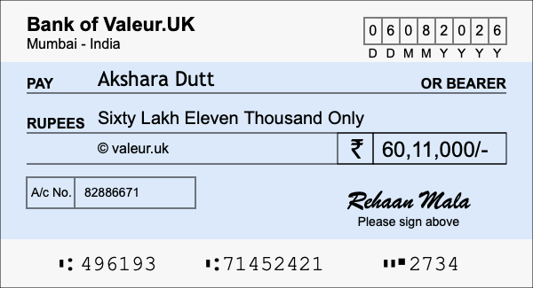 How to write a cheque for 60.11 lakh rupees