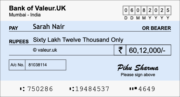 How to write a cheque for 60.12 lakh rupees How to write a cheque for 60.12 lakh rupees