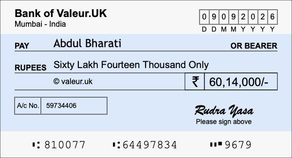 How to write a cheque for 60.14 lakh rupees How to write a cheque for 60.14 lakh rupees