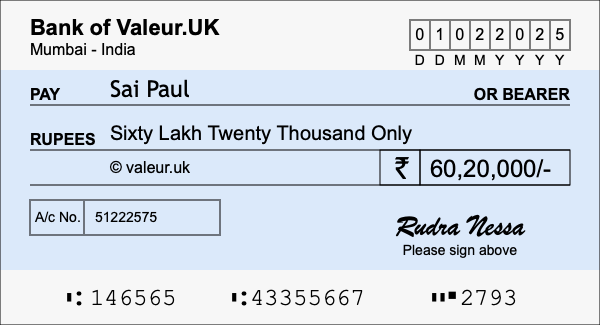 How to write a cheque for 60.2 lakh rupees How to write a cheque for 60.2 lakh rupees