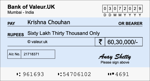 How to write a cheque for 60.3 lakh rupees How to write a cheque for 60.3 lakh rupees
