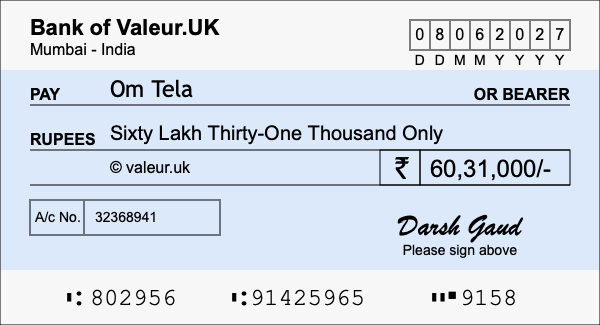 How to write a cheque for 60.31 lakh rupees How to write a cheque for 60.31 lakh rupees