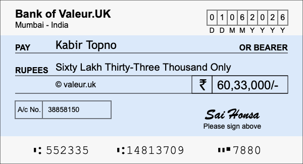 How to write a cheque for 60.33 lakh rupees How to write a cheque for 60.33 lakh rupees