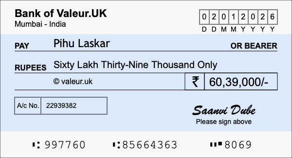 How to write a cheque for 60.39 lakh rupees