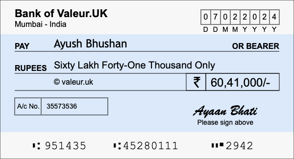 How to write a cheque for 60.41 lakh rupees