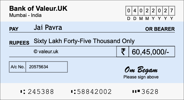How to write a cheque for 60.45 lakh rupees How to write a cheque for 60.45 lakh rupees