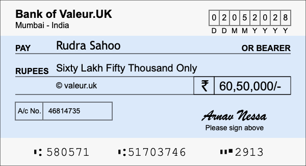 How to write a cheque for 60.5 lakh rupees