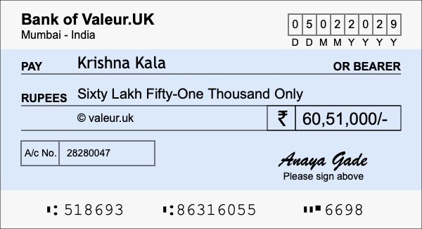 How to write a cheque for 60.51 lakh rupees