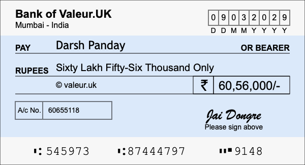 How to write a cheque for 60.56 lakh rupees