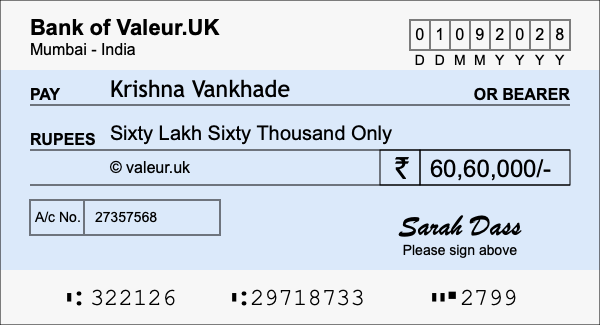 How to write a cheque for 60.6 lakh rupees How to write a cheque for 60.6 lakh rupees