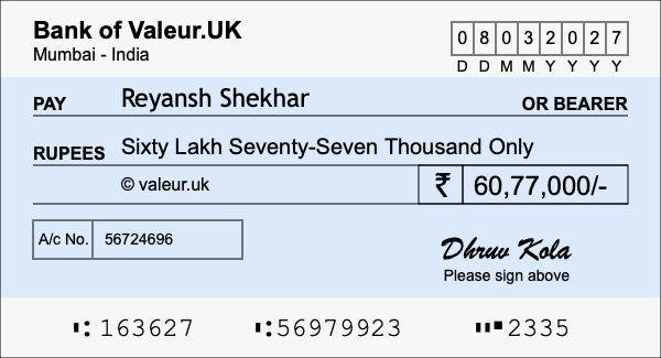 How to write a cheque for 60.77 lakh rupees How to write a cheque for 60.77 lakh rupees