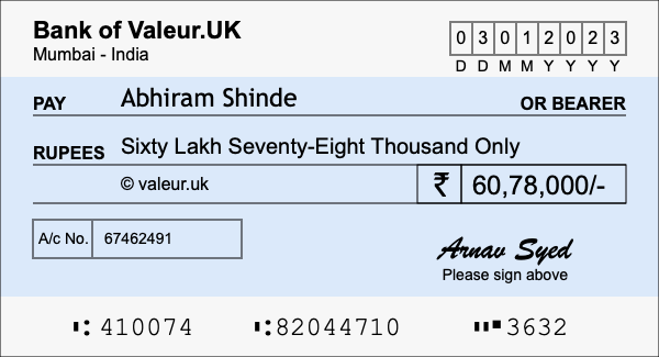 How to write a cheque for 60.78 lakh rupees