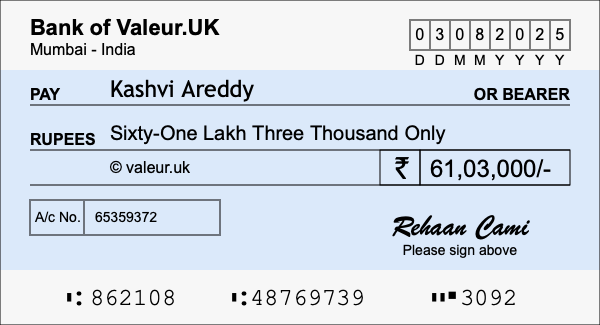 How to write a cheque for 61.03 lakh rupees
