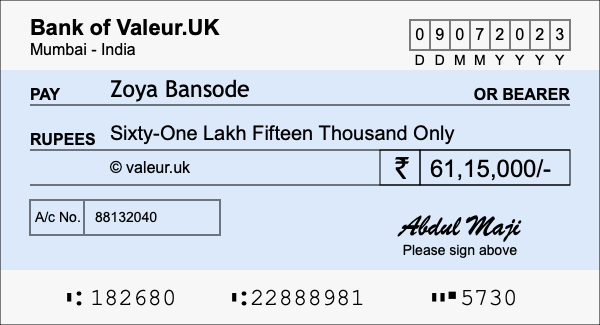 How to write a cheque for 61.15 lakh rupees How to write a cheque for 61.15 lakh rupees