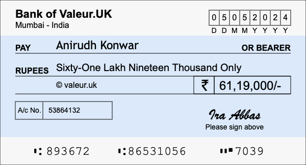 How to write a cheque for 61.19 lakh rupees How to write a cheque for 61.19 lakh rupees