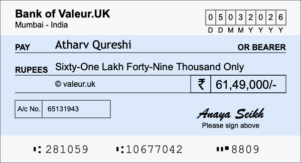 How to write a cheque for 61.49 lakh rupees