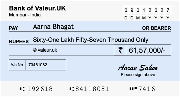 How to write a cheque for 61.57 lakh rupees How to write a cheque for 61.57 lakh rupees