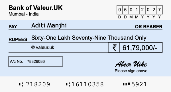 How to write a cheque for 61.79 lakh rupees