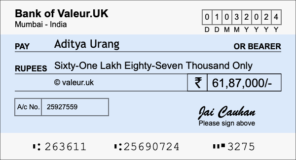 How to write a cheque for 61.87 lakh rupees How to write a cheque for 61.87 lakh rupees