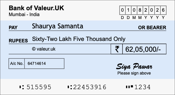 How to write a cheque for 62.05 lakh rupees How to write a cheque for 62.05 lakh rupees