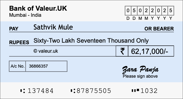 How to write a cheque for 62.17 lakh rupees How to write a cheque for 62.17 lakh rupees