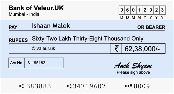 How to write a cheque for 62.38 lakh rupees