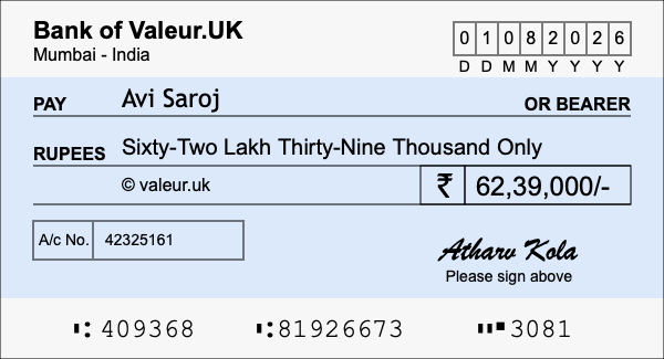 How to write a cheque for 62.39 lakh rupees