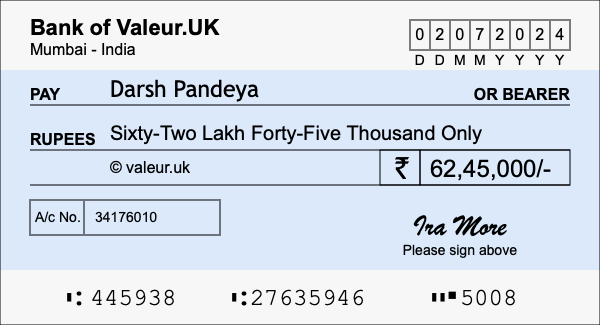 How to write a cheque for 62.45 lakh rupees