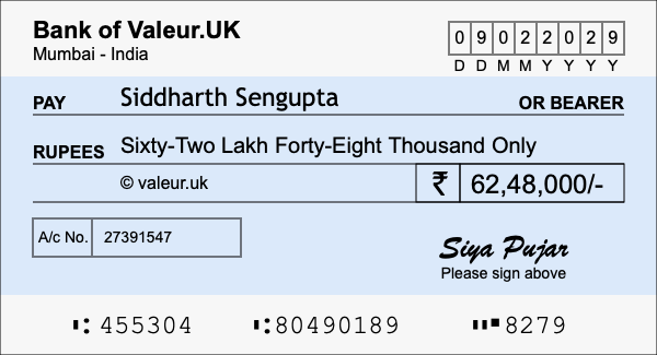 How to write a cheque for 62.48 lakh rupees How to write a cheque for 62.48 lakh rupees