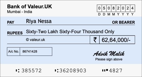 How to write a cheque for 62.64 lakh rupees How to write a cheque for 62.64 lakh rupees