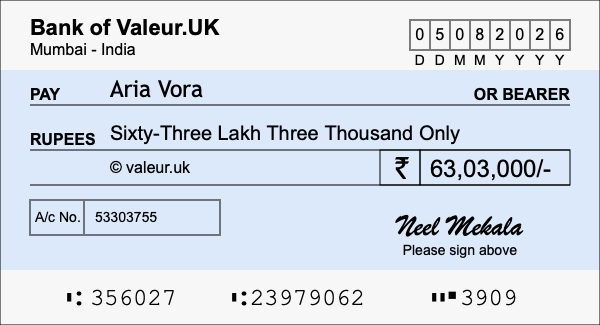 How to write a cheque for 63.03 lakh rupees How to write a cheque for 63.03 lakh rupees