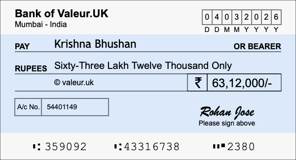 How to write a cheque for 63.12 lakh rupees How to write a cheque for 63.12 lakh rupees