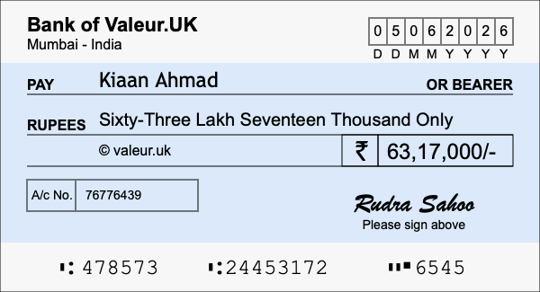 How to write a cheque for 63.17 lakh rupees