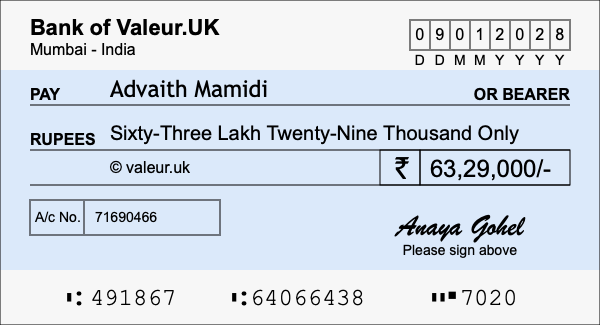 How to write a cheque for 63.29 lakh rupees